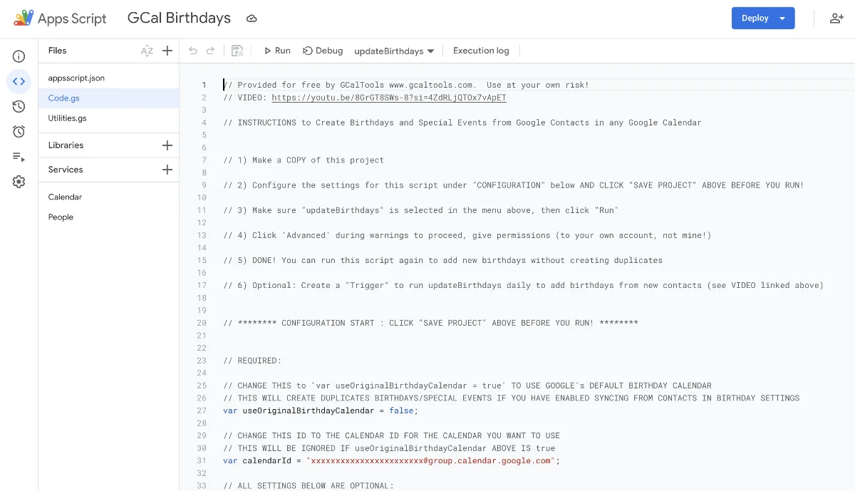 GCal Birthdays screenshot
