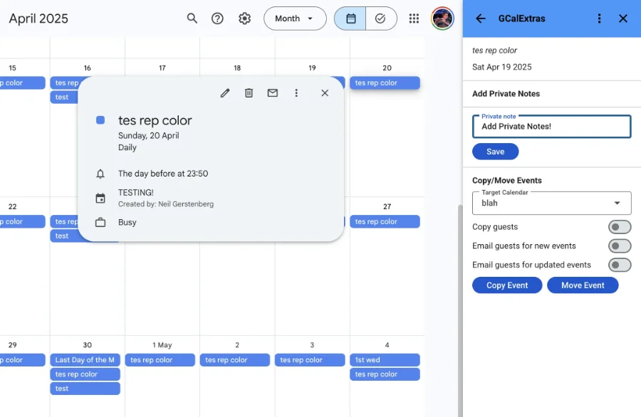 GCalExtras screenshot